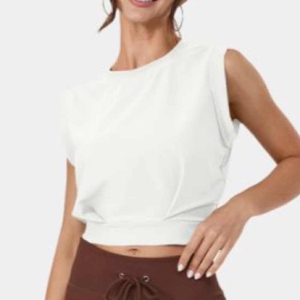 NEW Halara Patitoff® Crew Neck Sleeveless Cropped Yoga Tank Top White Size XL